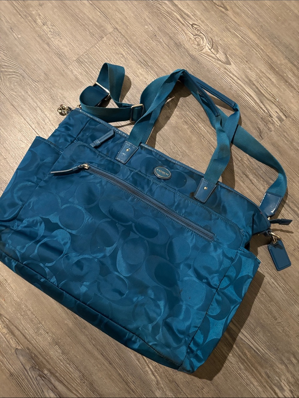 Coach Teal Jacquard Signature Tote/ or diaper bag